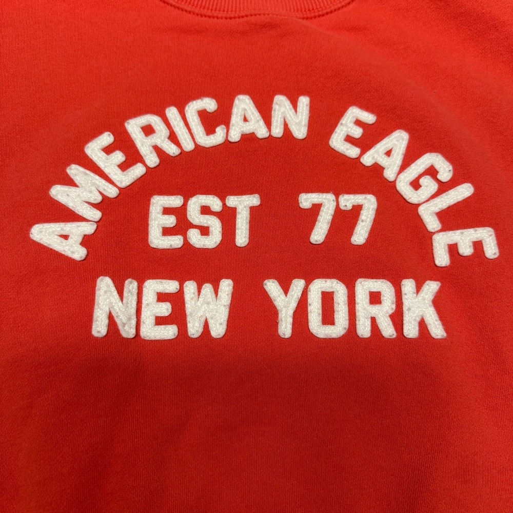 American Eagle Womens Sweatshirt Pullover S Red Orange Graphic Logo Crewneck - Picture 4 of 8